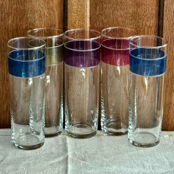 Colorful Tom Collins Glasses Lemonade coolers tumblers 14 oz flat bottom glass - Picture 1 of 16